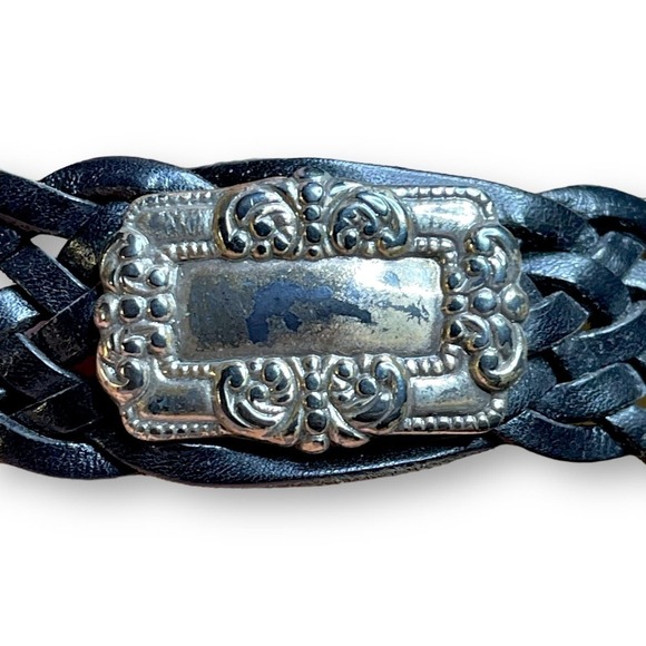 Fossil Belt Womens Black Woven Leather Medallions Floral Preppy Western Size M
